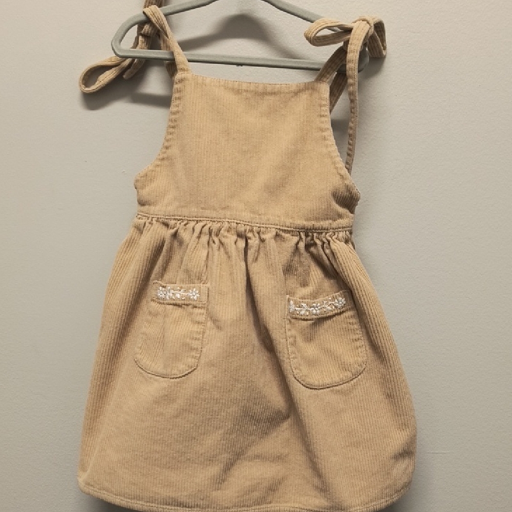 Oura Beige Corduroy Kids Dress with Embroidery